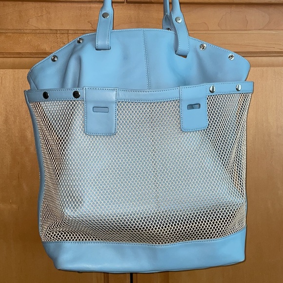 Levenger periwinkle blue leather tote with shoulder straps - Picture 8 of 10